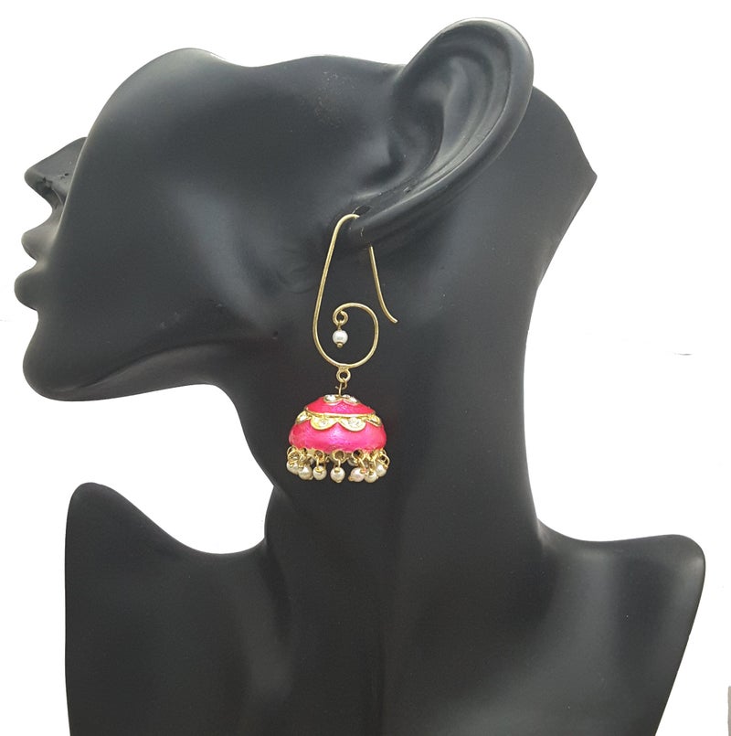 Moonstruck Traditional Indian Jhumka Earrings for Women Gold Plated Minakari Design with Stones & Pearls Ethnic Dangle Earrings for Wedding, Party, Festival & Gift Wear - Image 3